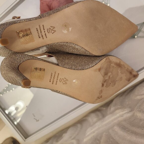 Stuart Weitzman "Power Gold Sling Back" Heels. NIB. Size EU 38/US 7.5 - Picture 14 of 15